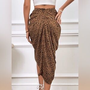 Brown and Black Leopard Print Midi Skirt